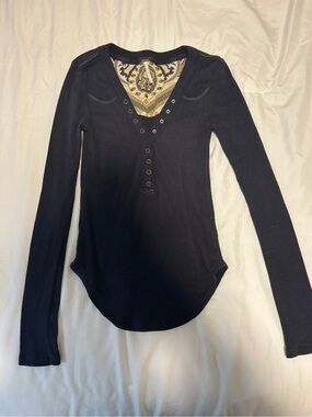We The Free Black Long-Sleeve Henley Thermal Top